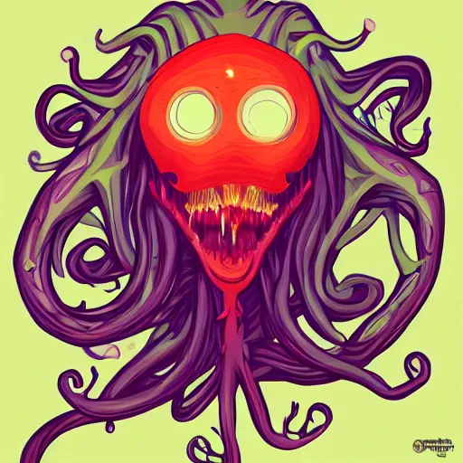 Image similar to friendly cthullu, high quality, digital art, trending on artstation, happy, colourful, centered, smooth