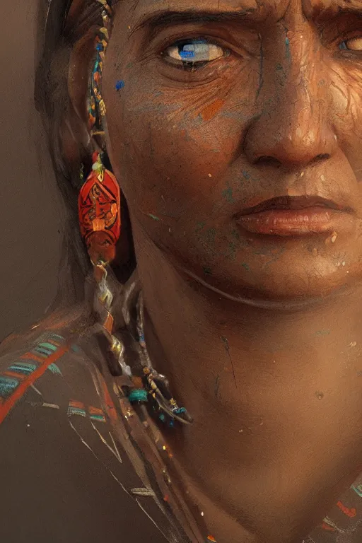 Image similar to aztec citizen, close - up portrait, poor, intricate, elegant, volumetric lighting, scenery, digital painting, highly detailed, artstation, sharp focus, illustration, concept art, ruan jia, steve mccurry