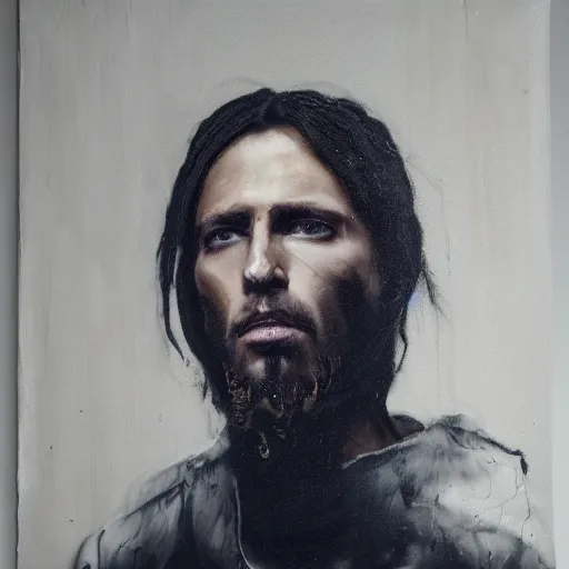 Image similar to a full body portrait of modern day jesus wearing yeezy menswear collection by nicola samori, oil painting, smudges, realistic, 8 k, yeezy collection
