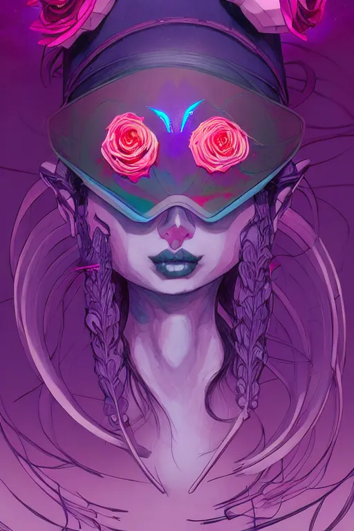 Prompt: 👁🌹👾, artstation, moebius + loish, hd,