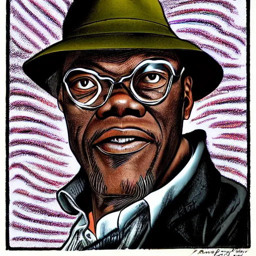 Prompt: a portrait of Samuel L Jackson drawn by Robert Crumb