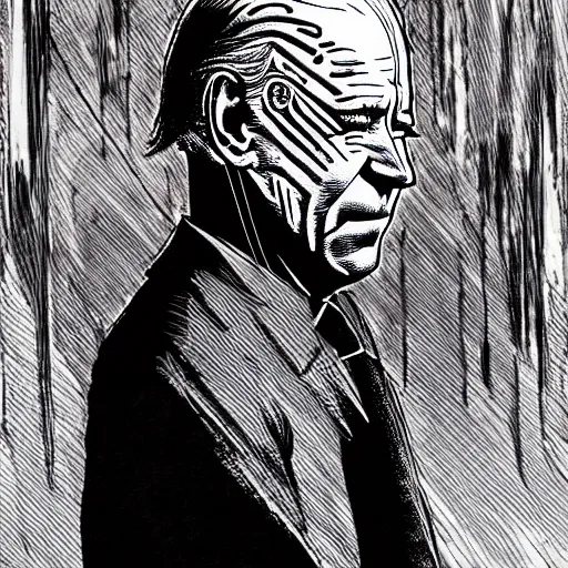 Image similar to Joe Biden looking sinister, by Tsutomu Nihei, highly detailed