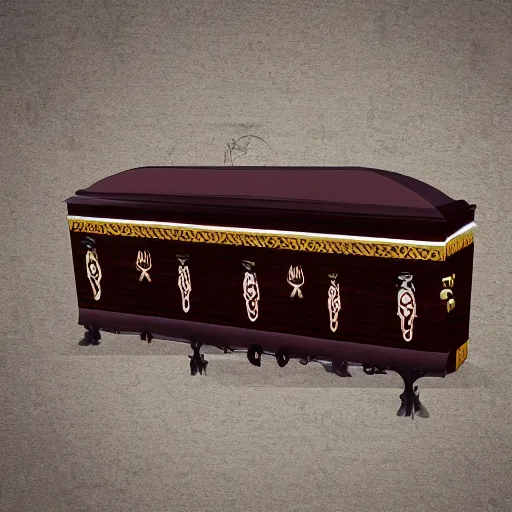 Prompt: open ornate coffin containing a vampire, gothic art style