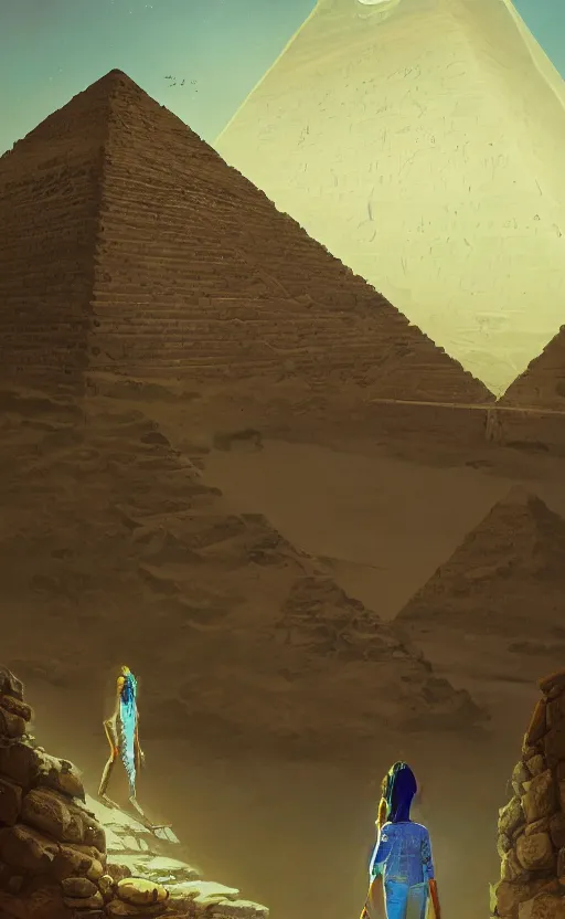 Image similar to mummy, egypt, inside the pyramid, walls, bioluminescence, treasure, vegetation, brush strokes, heavy paint, portrait, rim light, fresh colors, gradients, highly detailed, digital painting, concept art, smooth, sharp focus, pleasing aesthetics, josan gonzalez, michael dante dimartino, simon stalenhag, octane, 4 k