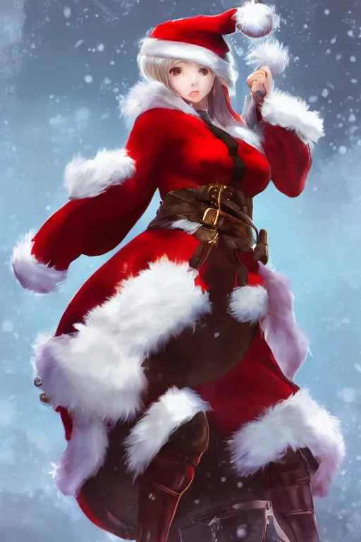 Prompt: a blade and soul concept art of female character dressing like a Santa Claus on a render by the artist Hyung tae Kim , santa claus costumes, Jiyun Chae, Joe Madureira, trending on Artstation by Hyung tae Kim, artbook, Stanley Artgerm Lau, WLOP, Rossdraws