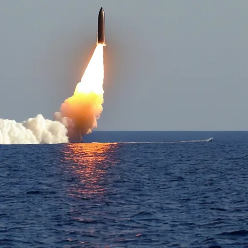 Prompt: a nuclear submarine launching one missile