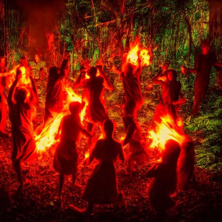 Prompt: real life 1 2 monkeys dancing around a fire in a jungle, cinematic, volumetric lighting, vivid colours, f 8 aperture, cinematic eastman 5 3 8 4 film, photorealistic