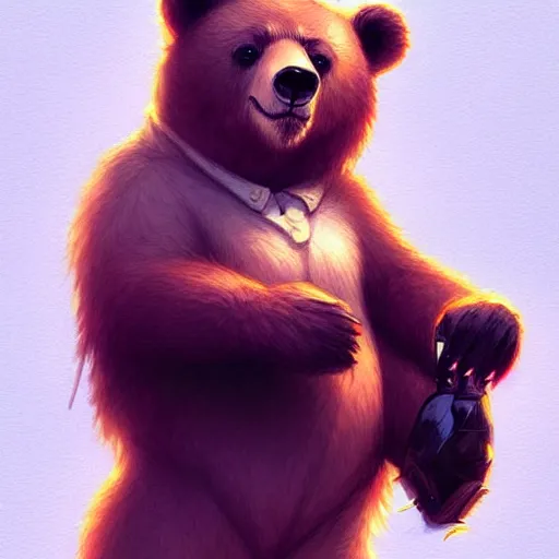 Image similar to cute cartoon bear, sharp focus, illustration, highly detailed, digital painting, concept art, matte, art by wlop and artgerm and greg rutkowski and alphonse mucha, masterpiece