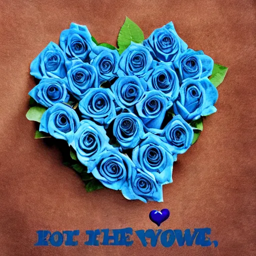 Image similar to blue roses in the shape of a heart and text saying my favourite person in the middle