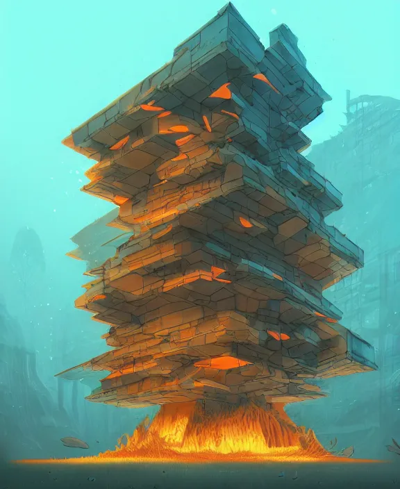 Image similar to minimalist building made from exotic fungus, by dan mumford, yusuke murata, makoto shinkai, ross tran, underwater, hellish, cinematic, unreal engine, cel shaded, featured on artstation, pixiv