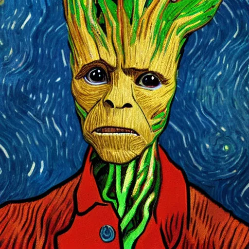 Image similar to groot Painted by Vincent Van Gogh 4K quality