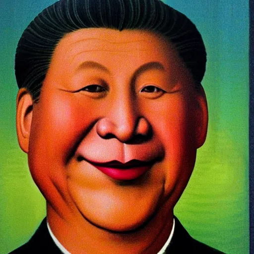 Image similar to Xi JinPing smiling portrait by Grant Wood.