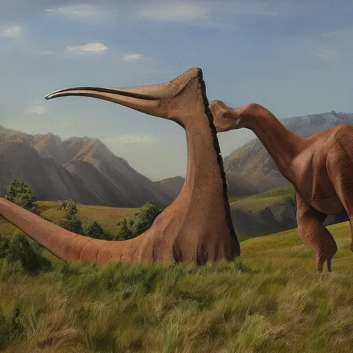 Image similar to big valley, photorealistic, by ul de rico, diplodocus