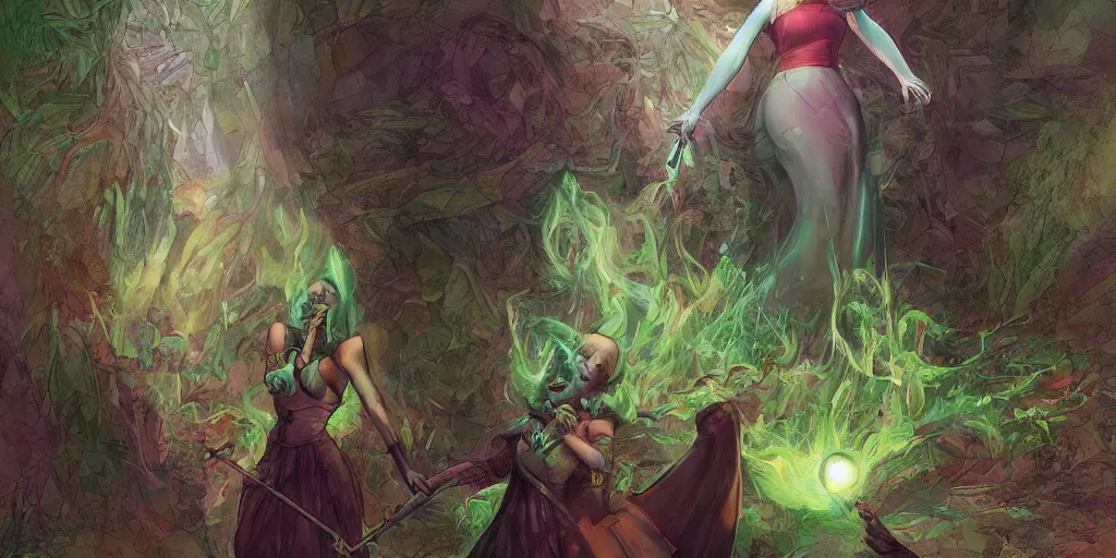 Image similar to The princess resurrects as a wicked witch by Frederick Morgan and Marc Simonetti