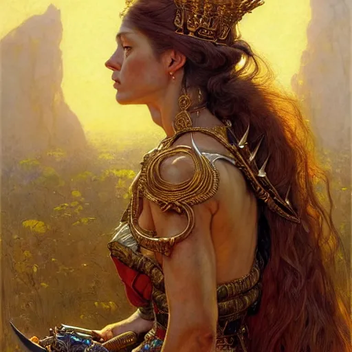 Image similar to highly detailed portrait of a majestic lioness queen in the form of a beautiful woman. d & d. art by donato giancola, eugene delacroix, ruan jia, carl larsson, geof darrow. trending on artstation, intricate details, energetic composition, golden ratio, concept art, illustration, elegant art, global illuminaition