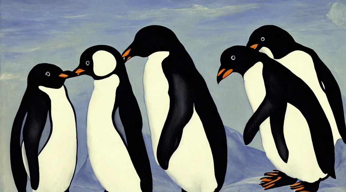 Prompt: Linux Tux penguin wallpaper painted by El Greco