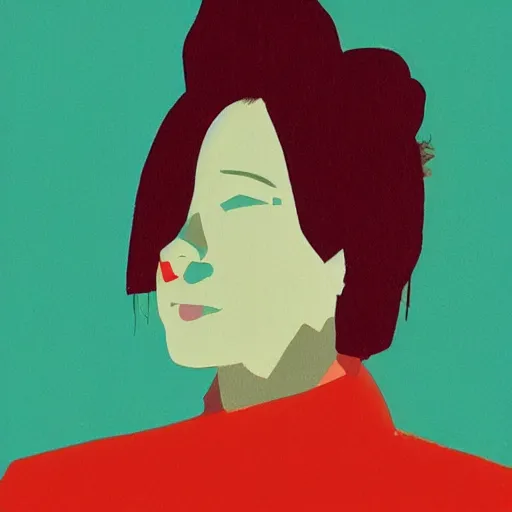 Prompt: A abstract portrait painting in the style of Tatsuro Kiuchi, beautiful woman, flat colour-block style, soft organic abstraction, modern pastel colours