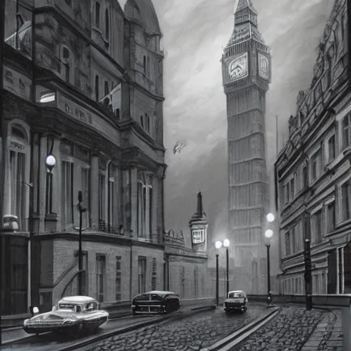Image similar to london in 1 9 6 0, painting photorealistic, dynamic light, ultra detailed, cinematic