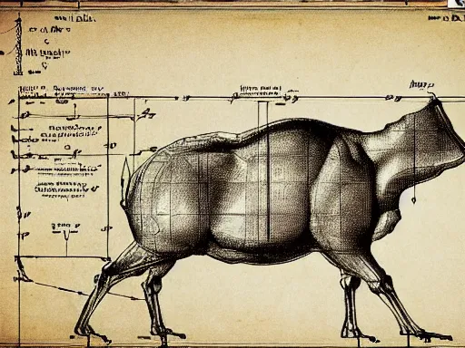 Prompt: blueprint technical drawing of a steak, schematic, sepia, old paper, art by da vinci