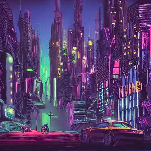 Image similar to ultra detailed gothic cyberpunk cityscape with cars, floating bike, high rise tower, neon atmospheric lighting, people in futuristic getup, by jean giraud - w 1 2 1 6