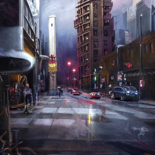 Prompt: the mean streets of Hollywood, dark, fantasy art