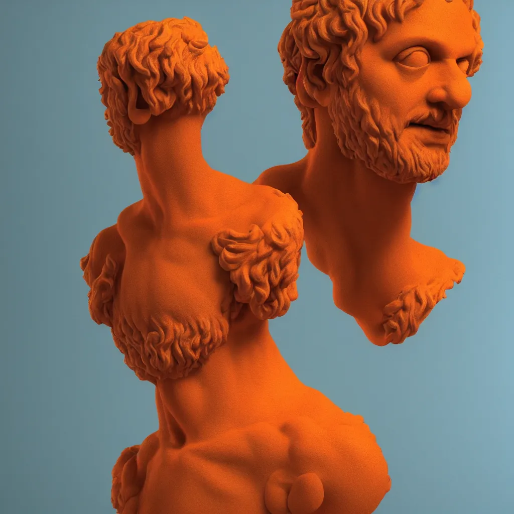 Image similar to Aristotle by Lynda Benglis, octane render, transparent, zoomed out, orange backgorund, pastel colours, 4k, 8k, pleasent composition