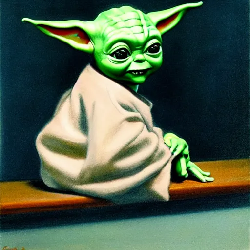 Image similar to baby Yoda by Edward hopper