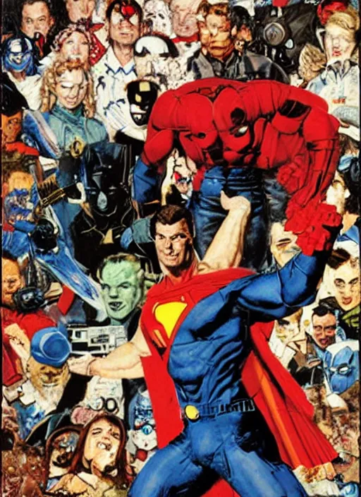 Image similar to full body and head portrait of a new hybrid superhero, dynamic action, painted by norman rockwell and phil hale and greg staples and tom lovell and frank schoonover and jack kirby