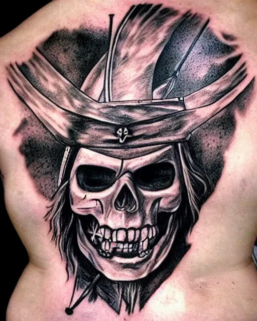 Prompt: pirate ship on a deserted island blended with a warrior warrior face, realism tattoo drawing, hyper realistic, shaded