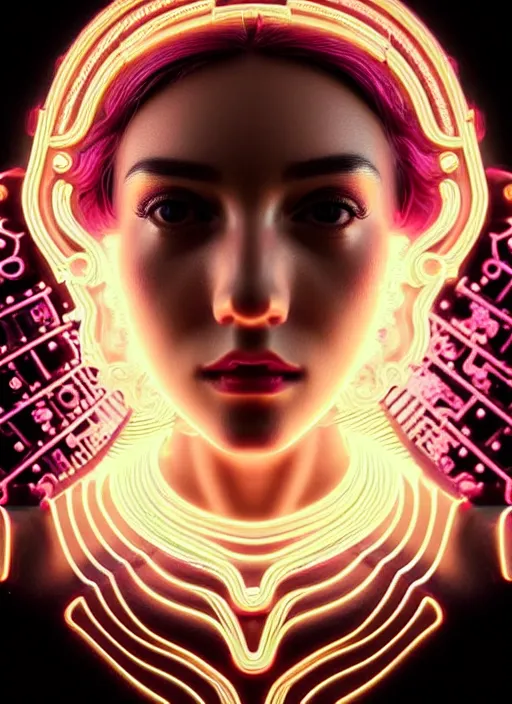 Prompt: a highly detailed photo of very intricate female face full body portrait, futurism, rococo cyber neon lighting, detailed futuristic fibonacci jewelry, profile posing, hyper photorealistic, crispy quality, digital photography, trending in pinterest, cinematic, 4 k ultra hd, art by pascal blanche, art by greg rutkowski, art by artgerm,