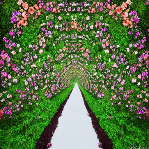 Image similar to photo of an endless heavenly corridor filled with flowers