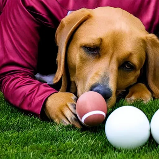 Image similar to award winning photograph, dog licking balls