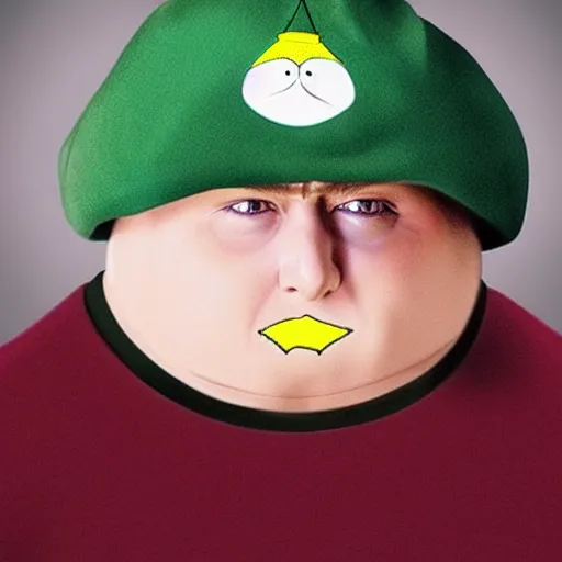 Image similar to South Park Cartman in real life, photorealistic