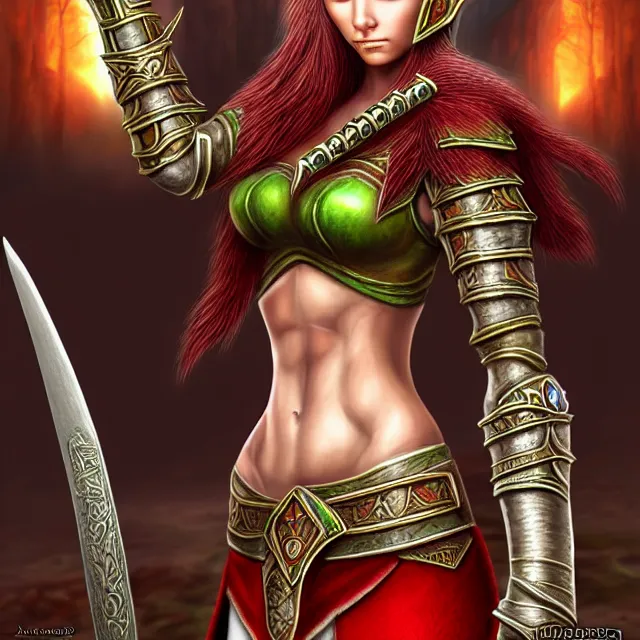 Image similar to warrior elf queen, highly detailed, 4 k, hdr, smooth, sharp focus, high resolution, award - winning photo, illustrated by anne stokes