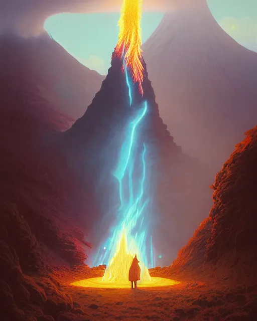 Prompt: highly detailed surreal vfx portrait of a sacred volcano, stephen bliss, unreal engine, greg rutkowski, loish, rhads, beeple, makoto shinkai and lois van baarle, ilya kuvshinov, rossdraws, tom bagshaw, alphonse mucha, global illumination, detailed and intricate environment