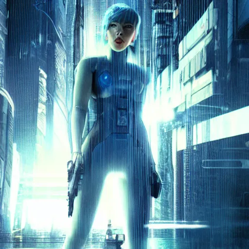 Image similar to scarlett johansson is ghost in the shell, render