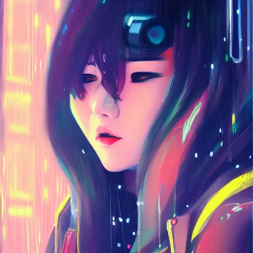 Image similar to a beautiful painting artwork portrait of a kpop icon on a rainy night, cyberpunk, by ilya kuvshinov featured on artstation