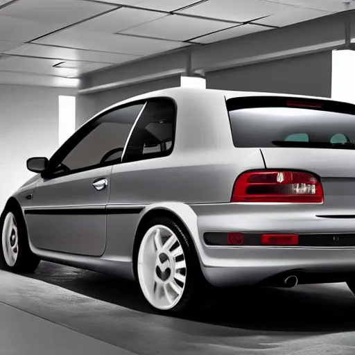 Prompt: a 2002 volkswagen w12 nardó inside a showroom with studio lighting