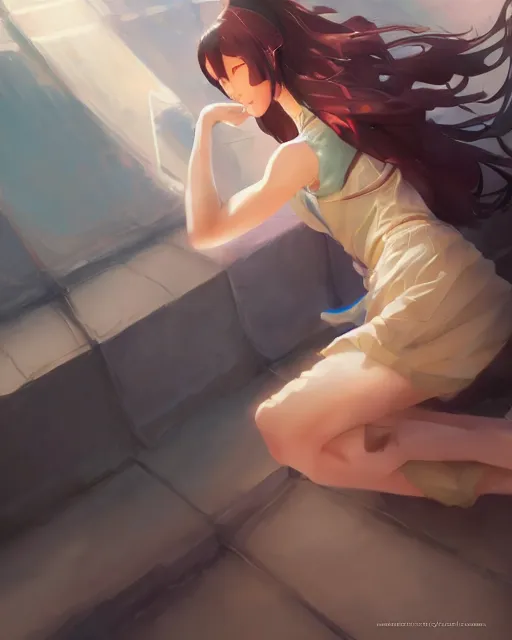 Prompt: a goddess kneeling, intense beauty, full shot, atmospheric lighting, detailed face, by makoto shinkai, stanley artgerm lau, wlop, rossdraws