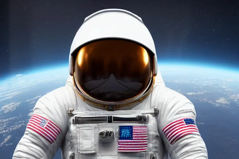 Image similar to astronaut in space wearing a spacesuit floating, highly detailed, photorealistic portrait, bright studio setting, studio lighting, crisp quality and light reflections, unreal engine 5 quality render