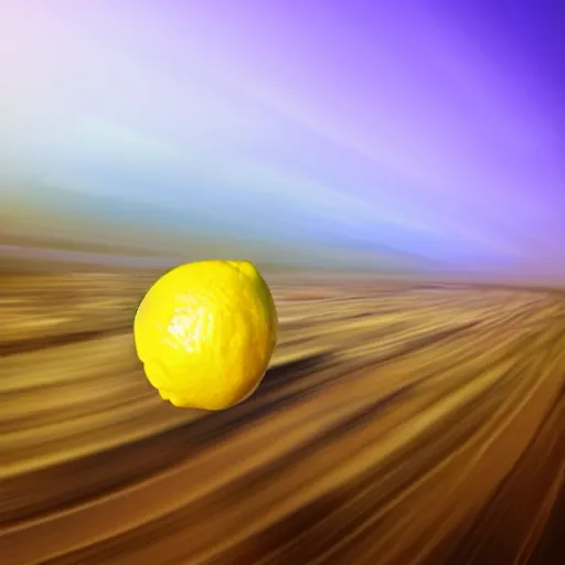 Prompt: lemon entering the earth's atmosphere, burning, heavy motion blur, half burnt