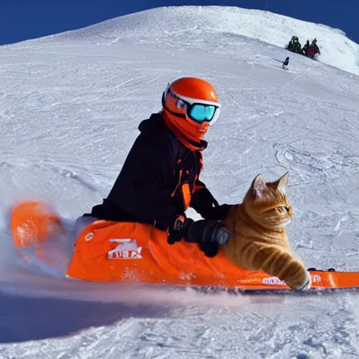 Image similar to an orange tabby cat skiing