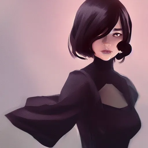 Image similar to , a beautiful woman with dark brown hair wearing a black dress, fantasy, by lois van baarle, Ilya Kuvshinov, Stanley Artgerm Lau, WLOP, Rossdraws, trending on artstation,