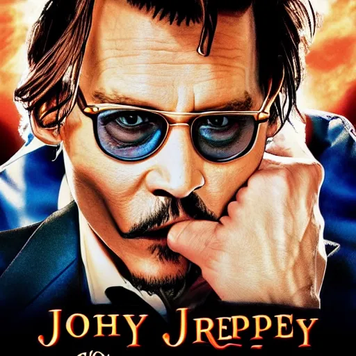 Prompt: Movie poster for a comedy movie starring Johnny Depp