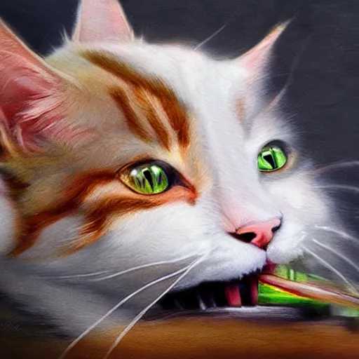 Image similar to cat eating a car, photorealistic, studio