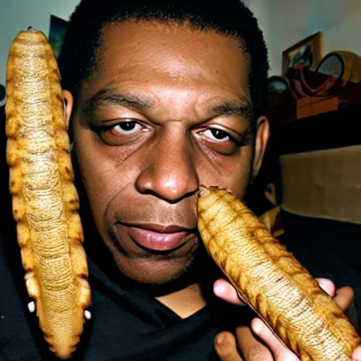 Image similar to john coltrane snuggling a giant mealworm