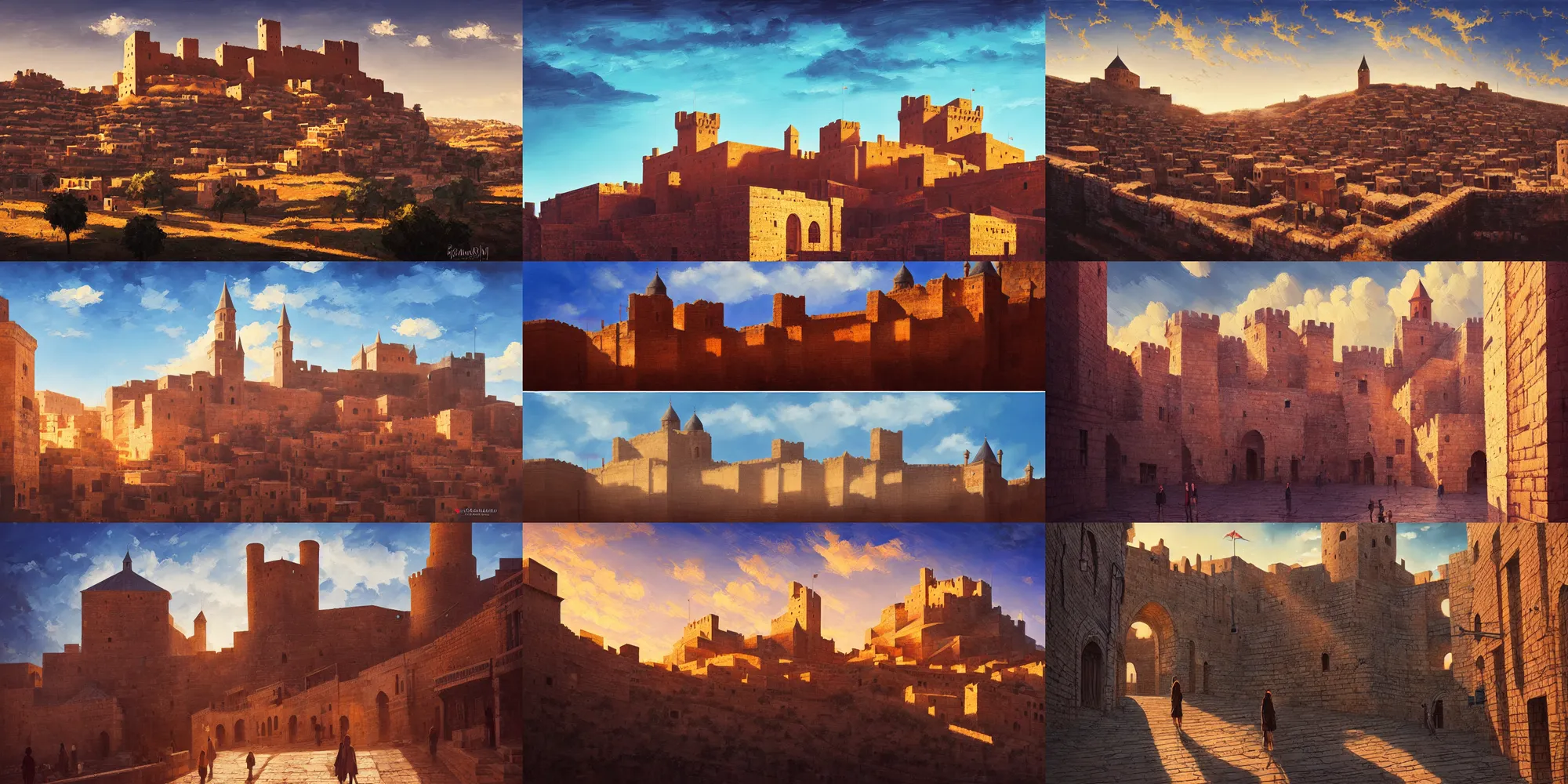 Prompt: mardin old town castle, digital oil painting, high contrast, clear sky, volumetric lighting, studio ghibli, atmospheric, noah bradley, alena aenami, greg rutkowski