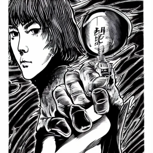 Image similar to junji ito dark ink luke skywalker jedi