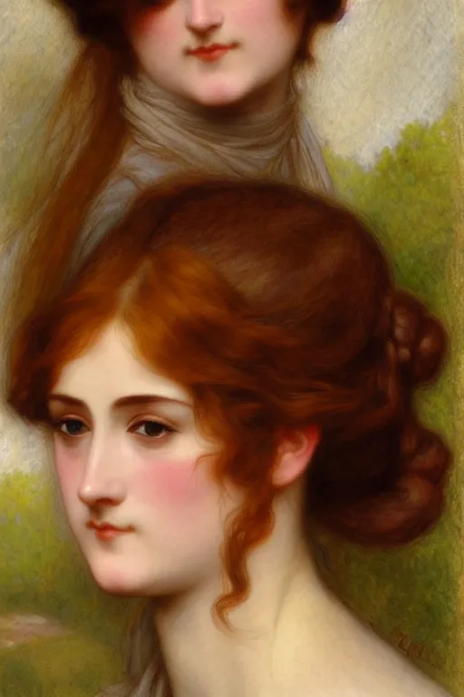 Image similar to jane austen brown hair, painting by rossetti bouguereau, detailed art, artstation