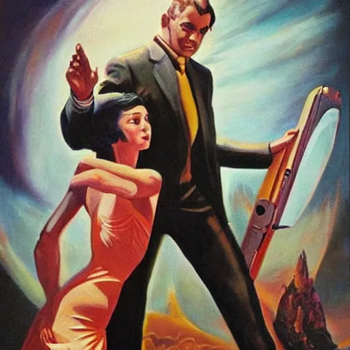 Prompt: beautiful painting for the cover of a pulp sci - fi novel